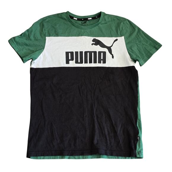 Puma Green & Black Short Sleeve Crew Neck Graphic T Shirt Comfort Active Top - Picture 1 of 6
